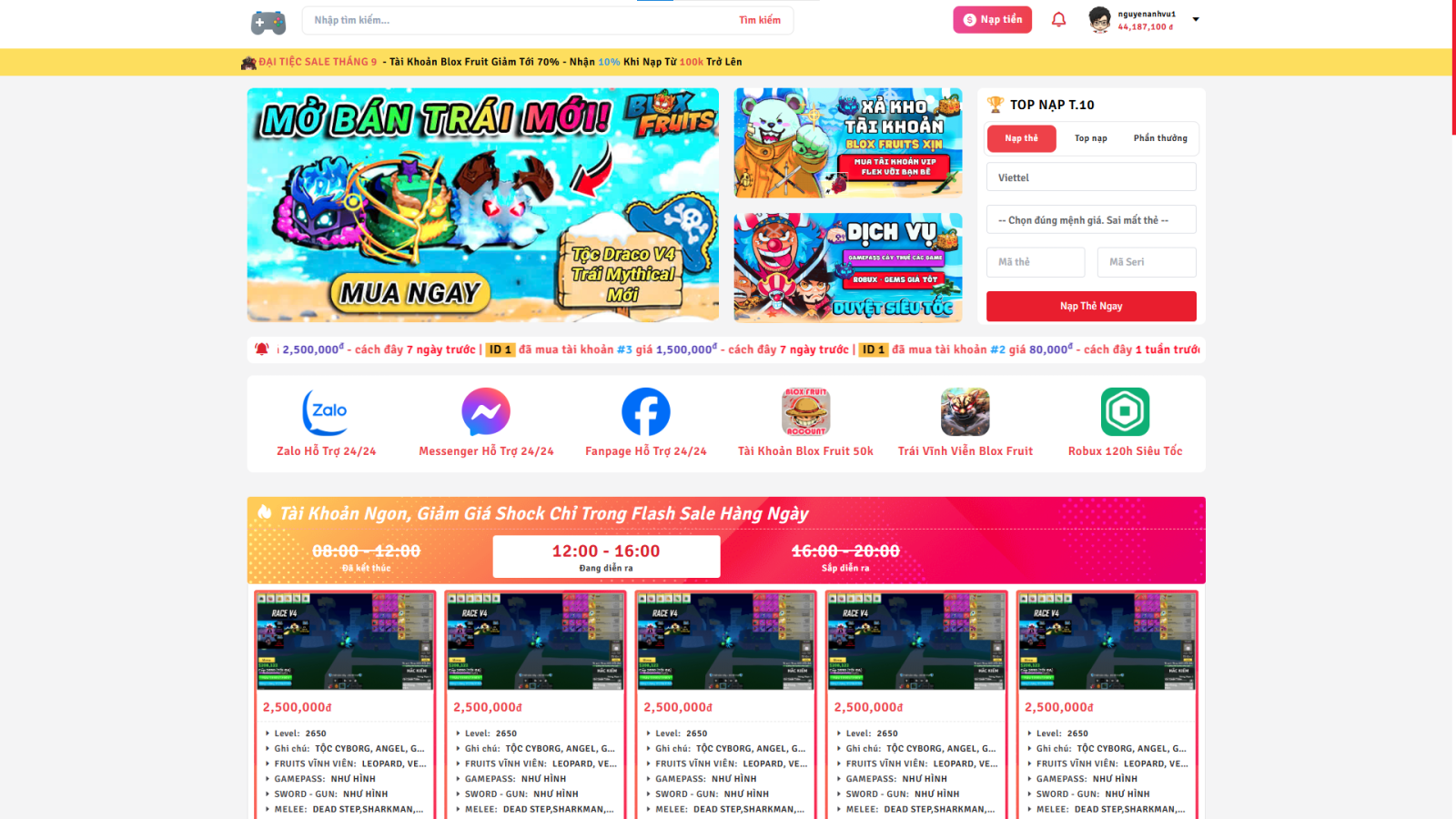 [SHOPNICK V3] Thiết kế website bán tài khoản, dịch vụ roblox