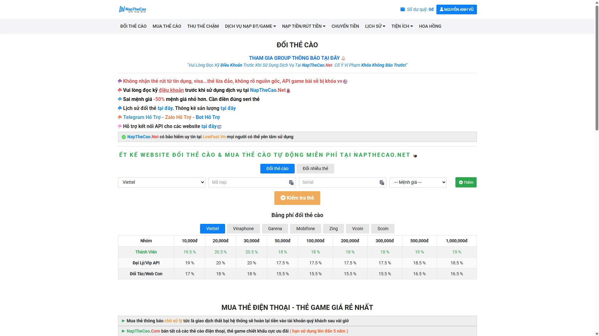 [SHOPTHE V1] Website đổi thẻ – mua thẻ – nạp topup tự động