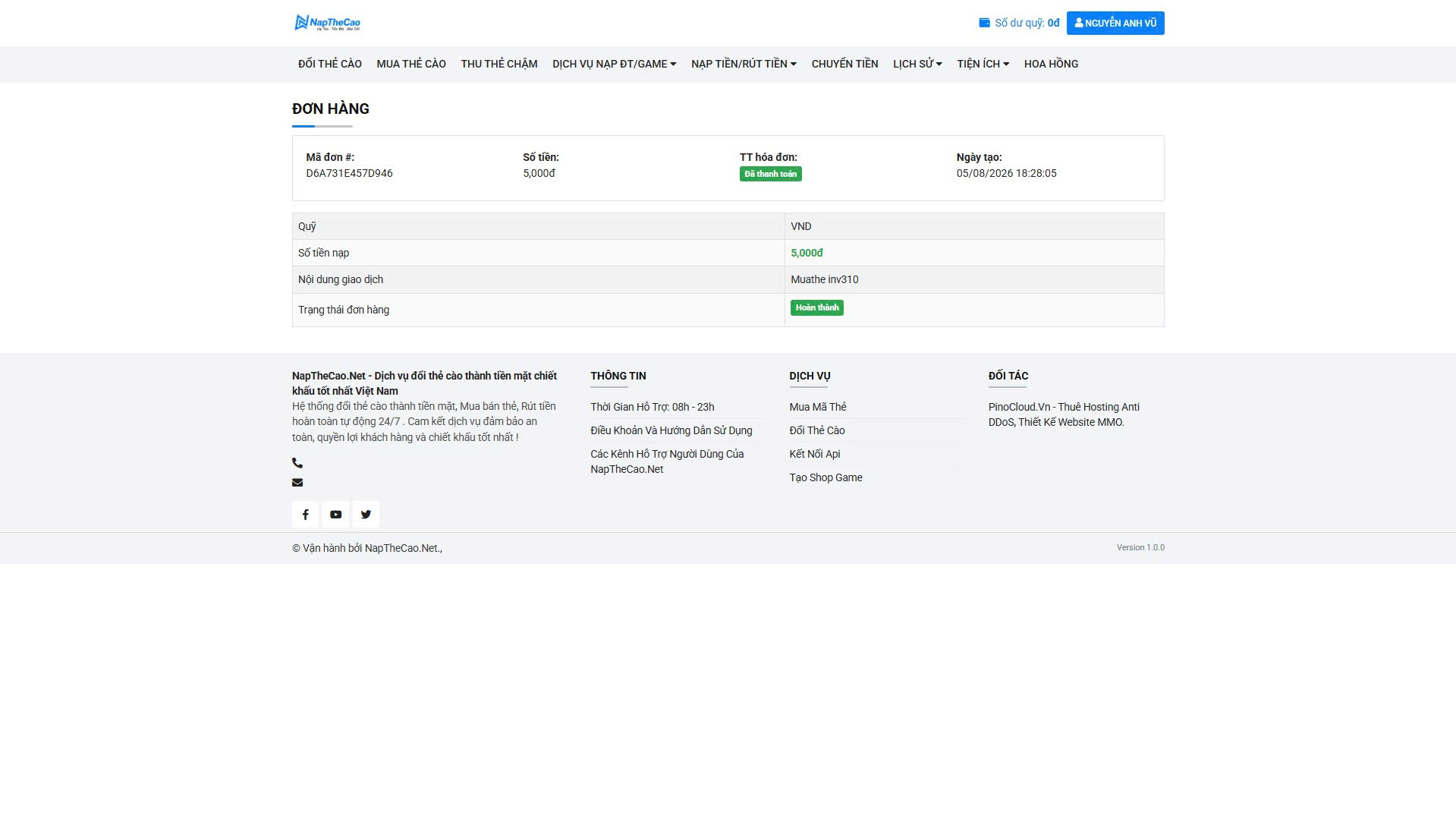 [SHOPTHE V1] Website đổi thẻ – mua thẻ – nạp topup tự động
