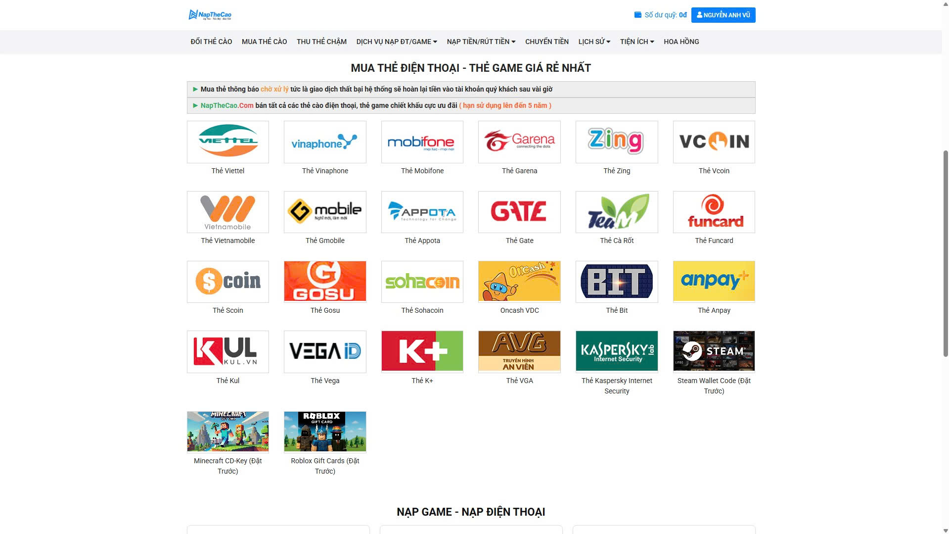 [SHOPTHE V1] Website đổi thẻ – mua thẻ – nạp topup tự động